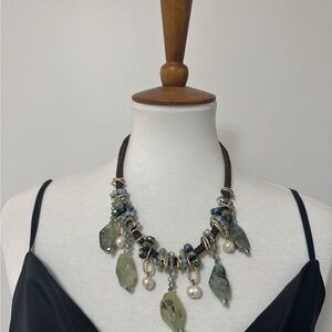 Vintage Braided Multi-Stone Necklace with Pearls and Gold Accents